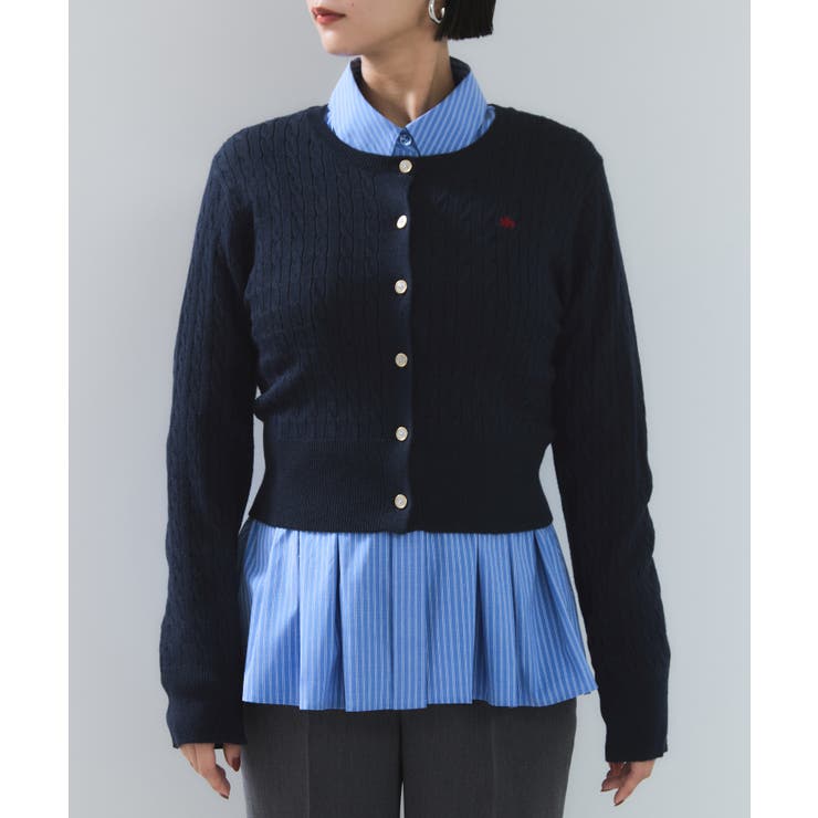 【POLO BCS】VIS別注ミニケーブルノーカラーニットカーディガン | VIS  | 詳細画像36 