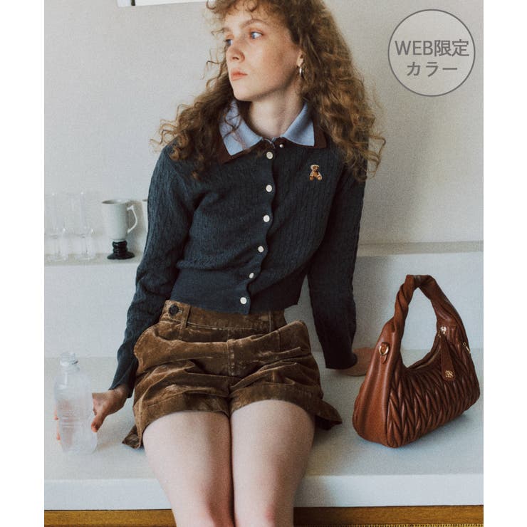 チャコール(06) | 【POLO BCS】VIS別注ミニケーブルノーカラーニットカーディガン | VIS 