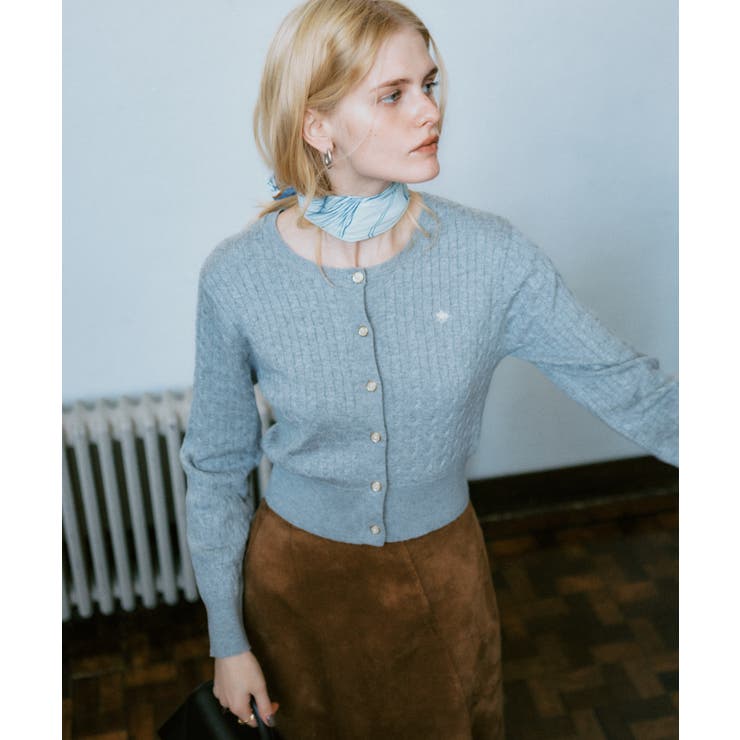 ライトグレー(08) | 【POLO BCS】VIS別注ミニケーブルノーカラーニットカーディガン | VIS 