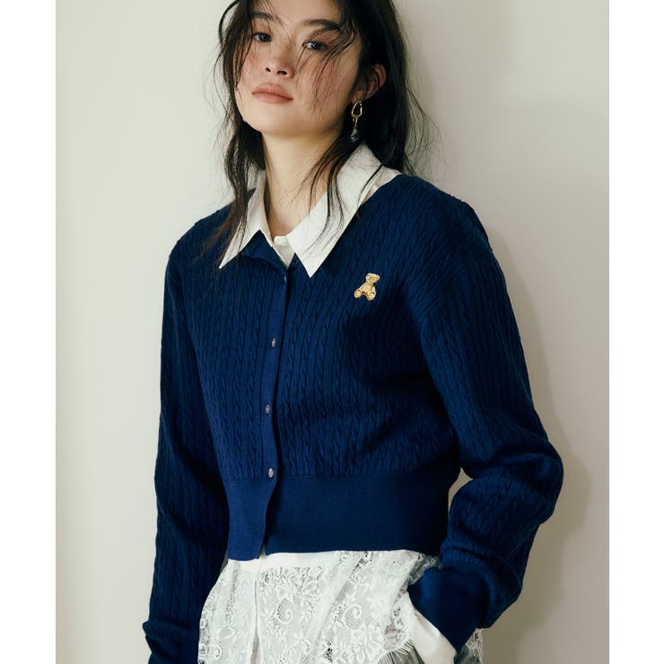 ネイビー(40) | 【POLO BCS】VIS別注ミニケーブルノーカラーカーディガン | VIS 