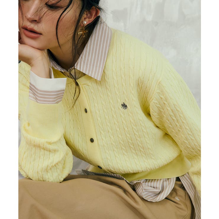 イエロー(80) | 【POLO BCS】VIS別注ミニケーブルノーカラーカーディガン | VIS 
