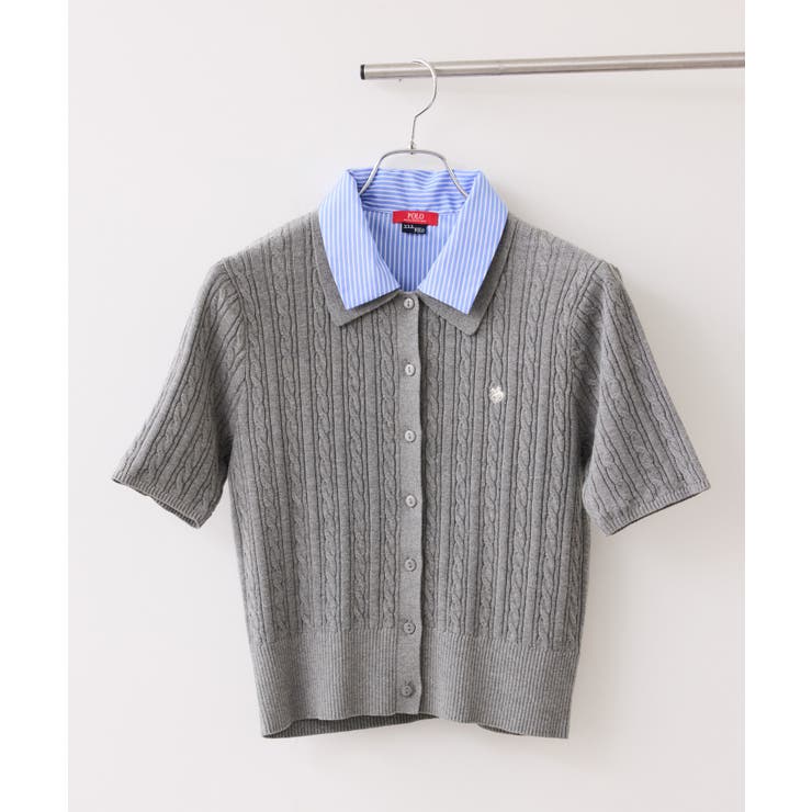グレー(07) | 【POLO BCS】VIS別注ケーブルドッキング衿付きカーディガン | VIS 