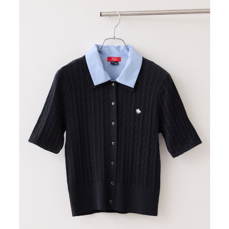 ネイビー(40) | 【POLO BCS】VIS別注ケーブルドッキング衿付きカーディガン | VIS 