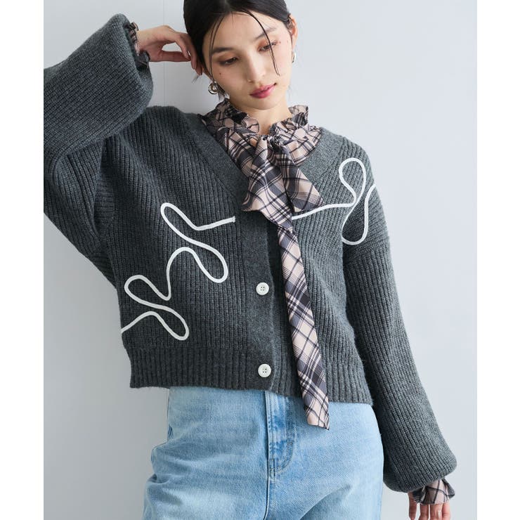 【WEB 一部店舗限定】リボンコード刺繍Vネックカーディガン【セットアップ対応】 | VIS  | 詳細画像8 
