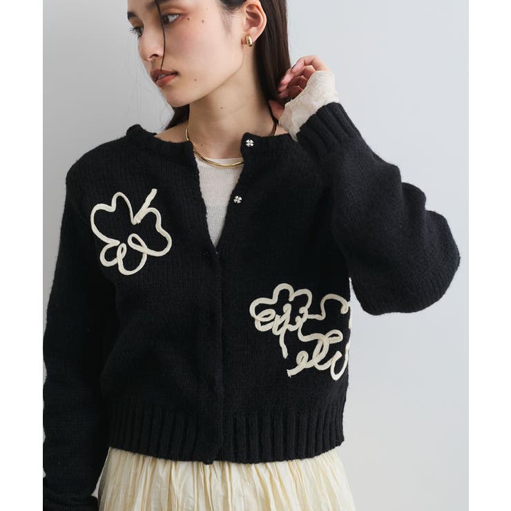 ブラック(01) | 【WEB限定】刺繍フラワーカーディガン | VIS 