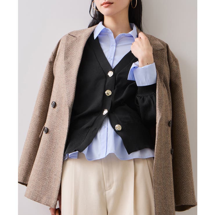 ブラック(01) | 【WEB限定】メタル釦オーバーサイズカーディガン | VIS 