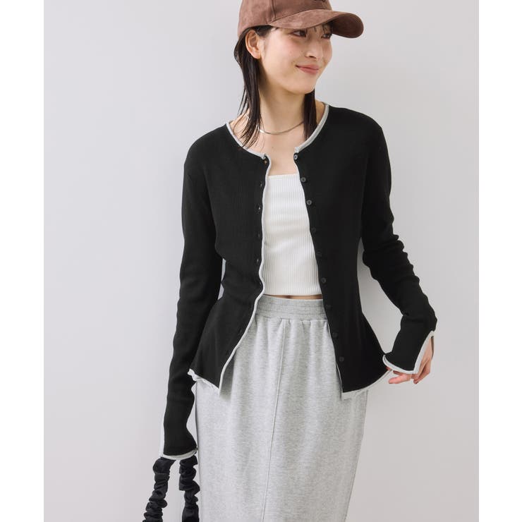 ブラック(01) | 【WEB/一部店舗限定】配色メローバイカラーカーディガン | VIS 