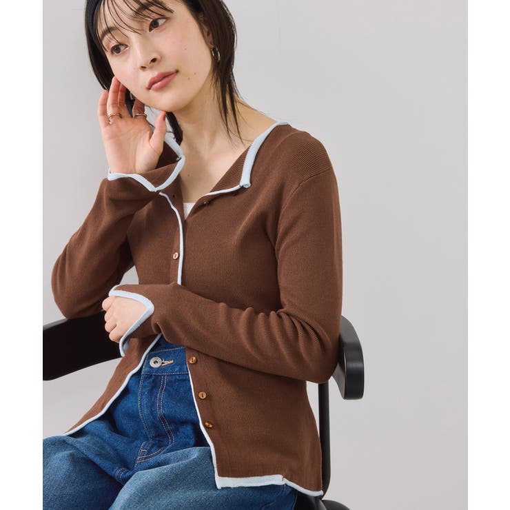 ブラウン(20) | 【WEB/一部店舗限定】配色メローバイカラーカーディガン | VIS 