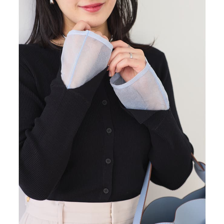 ブラック(01) | 【WEB限定】袖フレア配色レイヤードカーディガン | VIS 