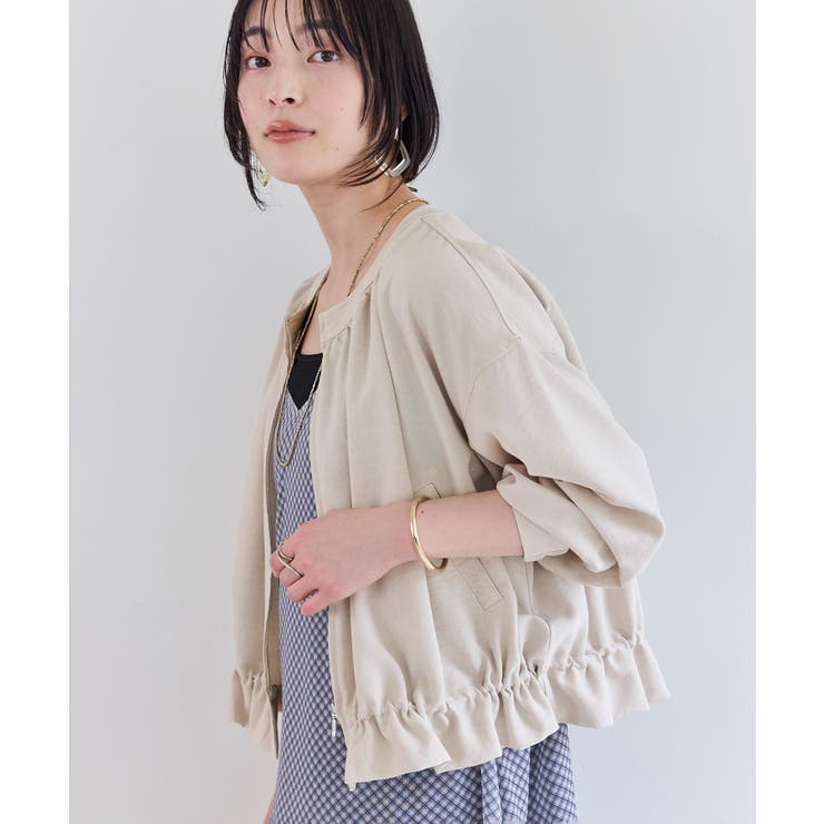 キナリ(16) | 美easyリネンライクジップ裾フリルブルゾン/イージーケア・接触冷感 | VIS 