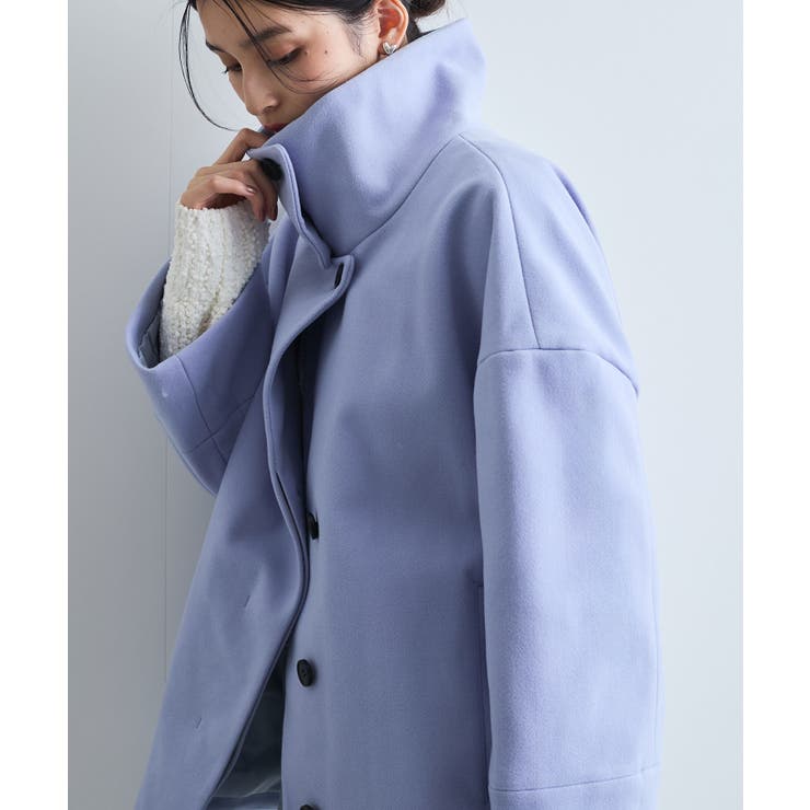 静電気防止】ステン&スタンドカラージャージメルトンミドル丈コート