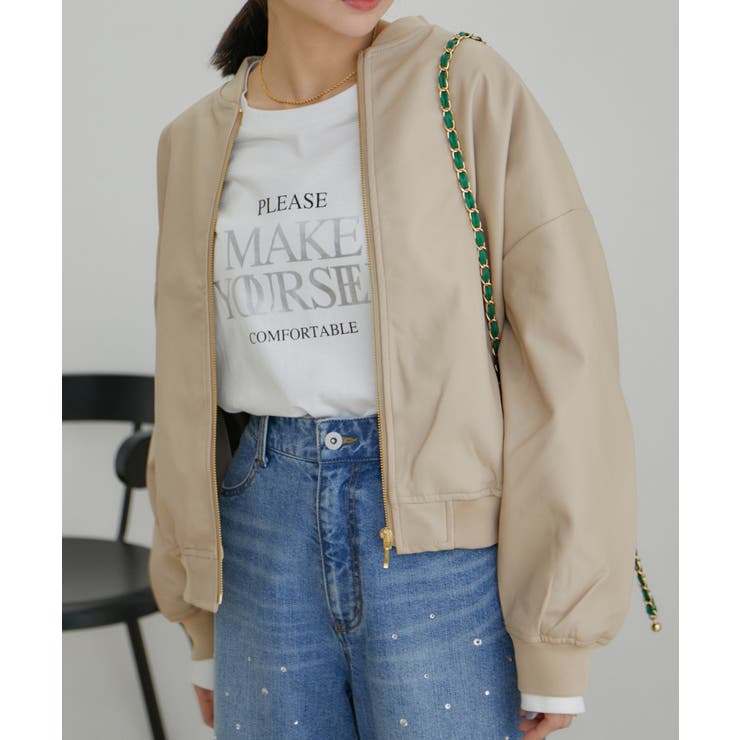 【STAYC J 着用】リーフキルティング&合皮アソートブルゾン | VIS  | 詳細画像2 