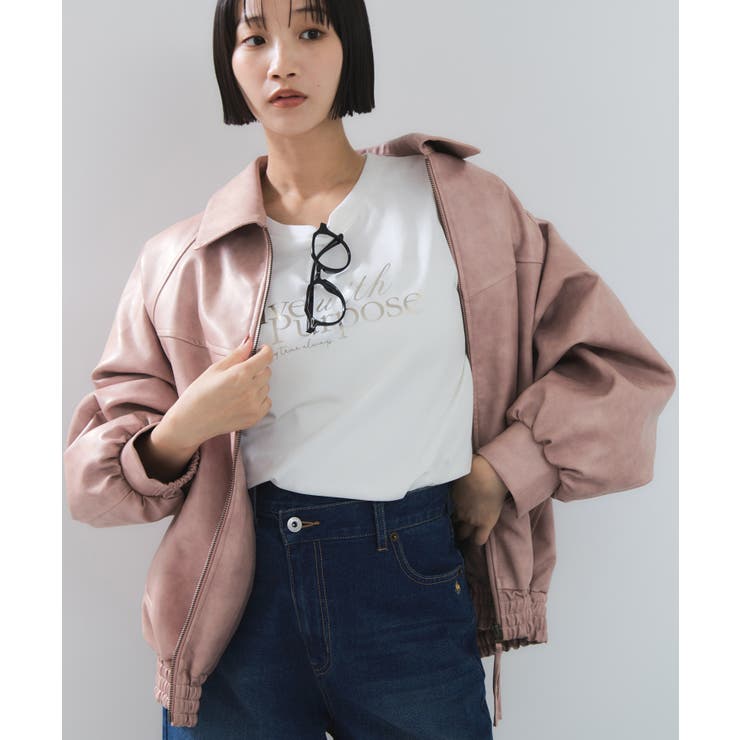 合皮&スエードライクジップアップブルゾン | VIS  | 詳細画像24