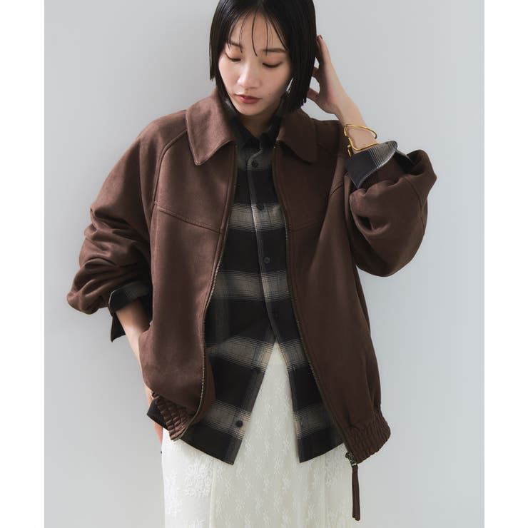 ブラウン(20) | 合皮&スエードライクジップアップブルゾン | VIS