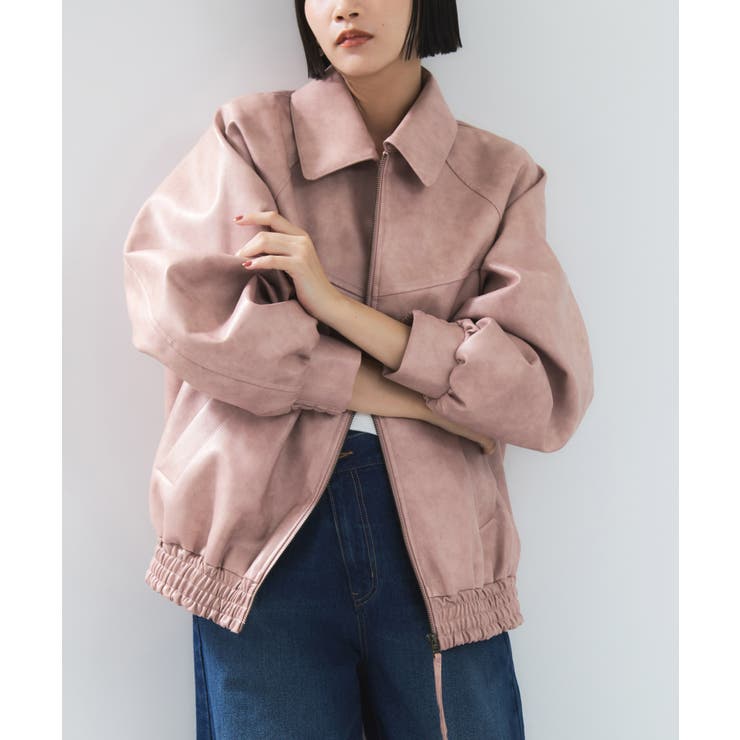 ピンク系(65) | 合皮&スエードライクジップアップブルゾン | VIS