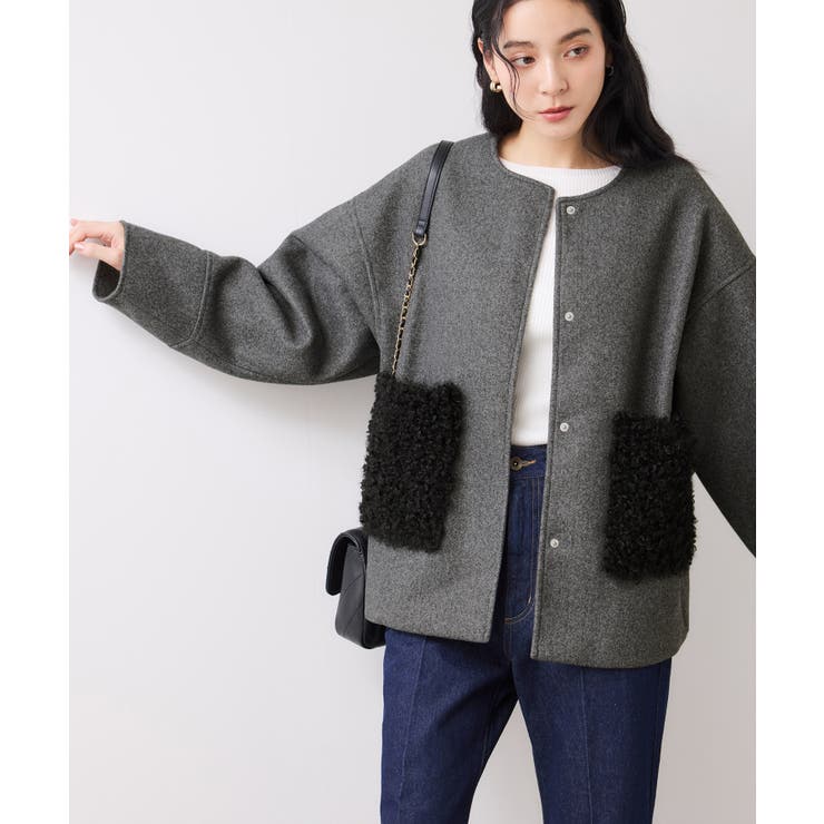 【WEB限定】ボアポケットノーカラーコート | VIS  | 詳細画像17 