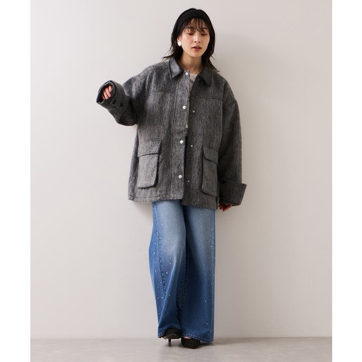 【WEB限定】衿袖レザーシャギーアウター | VIS  | 詳細画像2 