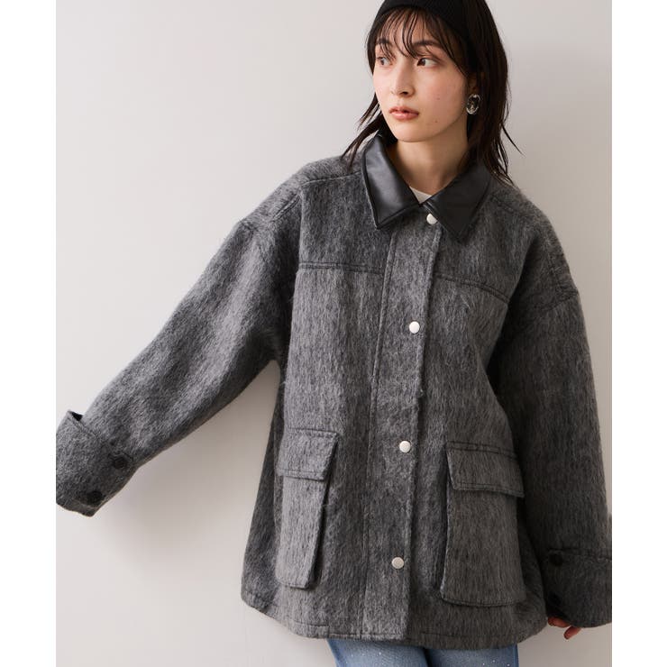 チャコール(06) | 【WEB限定】衿袖レザーシャギーアウター | VIS 