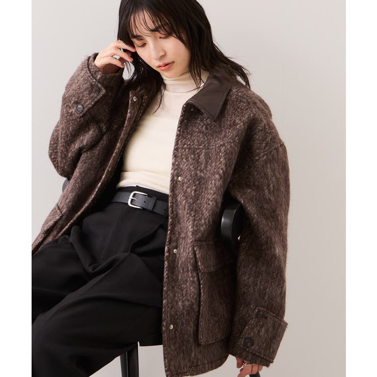 ブラウン(20) | 【WEB限定】衿袖レザーシャギーアウター | VIS 