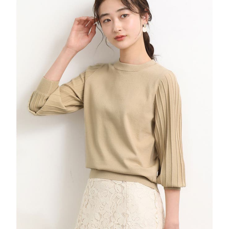 ベージュ(27) | 袖プリーツモックネックプルオーバー | VIS 