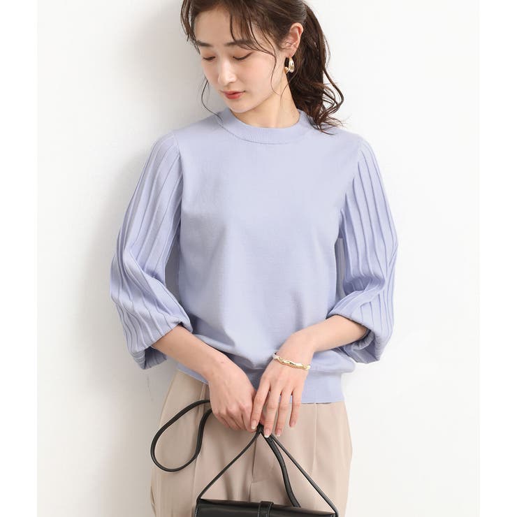 サックス(48) | 袖プリーツモックネックプルオーバー | VIS 