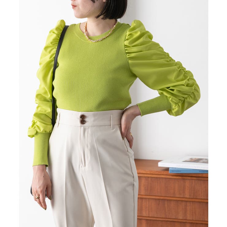 【前後2WAY】くしゅっと袖シャーリングニット | VIS  | 詳細画像1 