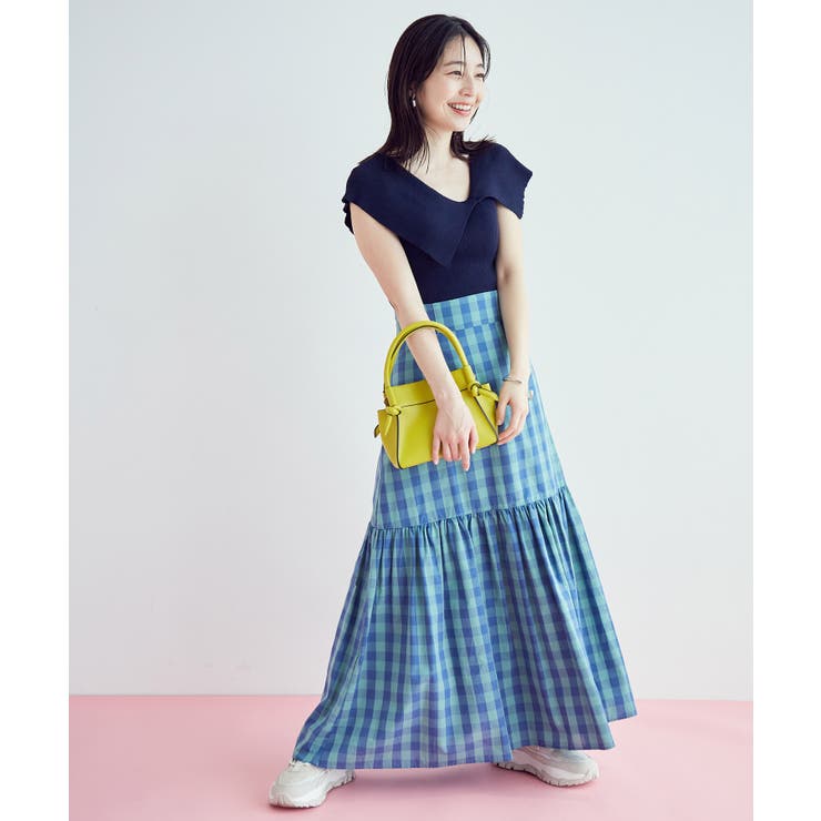 アシンメトリービッグカラーノースリーブニット【sustainable