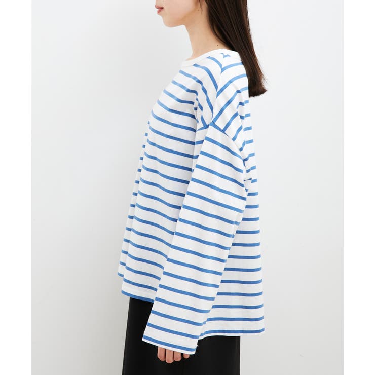 洗える】オーバーサイズボーダーロングTシャツ[品番：VISW0034198