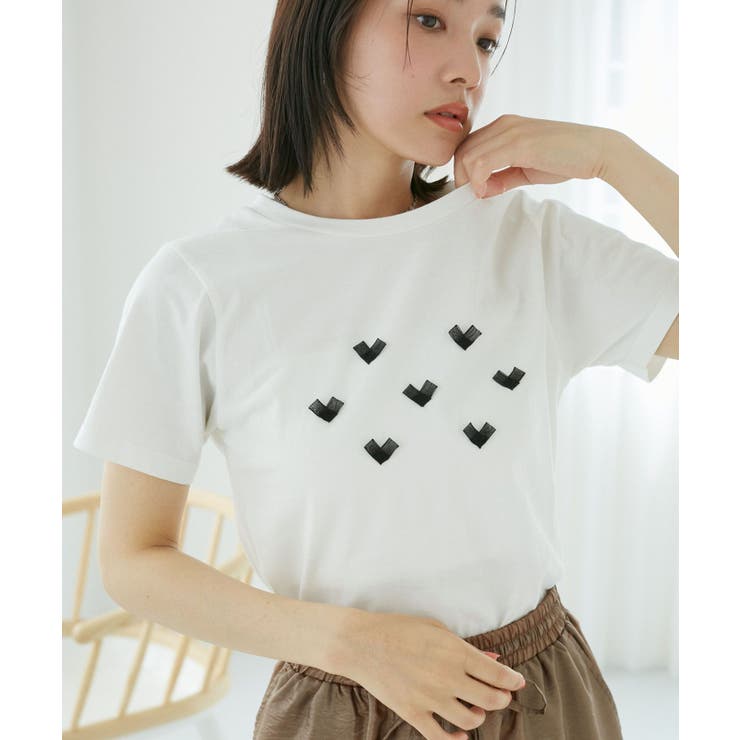ホワイト(10) | ハート＆リボンモチーフアソートTシャツ | VIS 