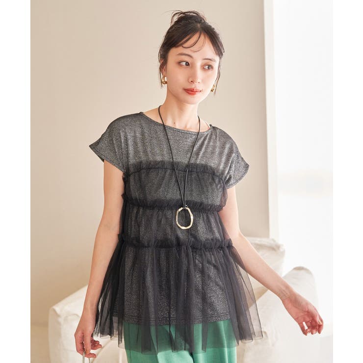 ブラック(01) | チュールコンビラメプルオーバー | VIS 