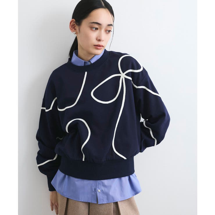 ネイビー(40) | 【洗える】ハート＆リボンコード刺繍スウェット | VIS 