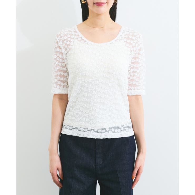 【前後2WAY】レース五分袖シアーカットプルオーバー | VIS  | 詳細画像12 