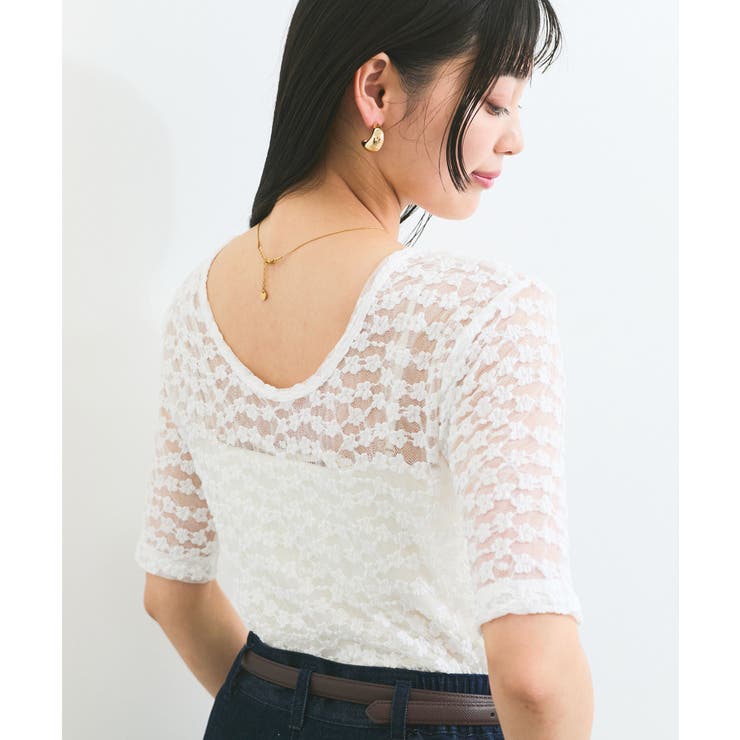 【前後2WAY】レース五分袖シアーカットプルオーバー | VIS  | 詳細画像4 