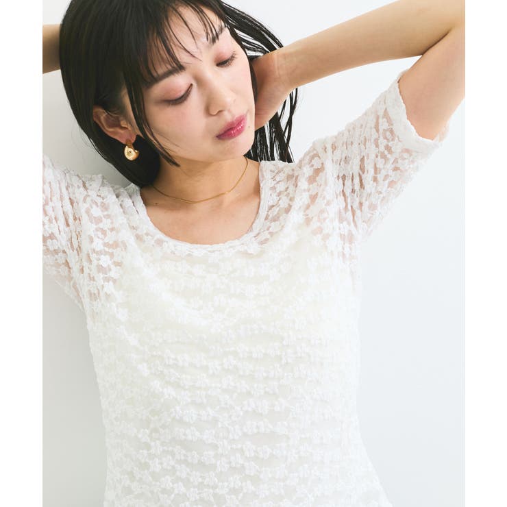 【前後2WAY】レース五分袖シアーカットプルオーバー | VIS  | 詳細画像5 