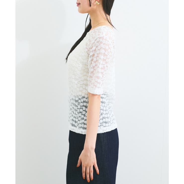 【前後2WAY】レース五分袖シアーカットプルオーバー | VIS  | 詳細画像7 