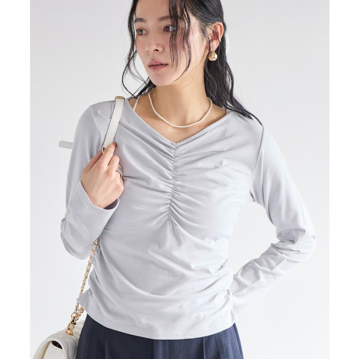 ライトグレー(08) | シャーリングギャザーカットソー | VIS 