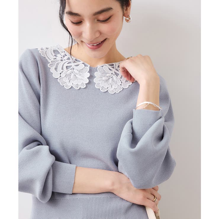 レースカラーニットプルオーバー/イージーケア | VIS  | 詳細画像1 