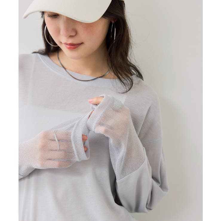 ライトグレー(08) | ラメメッシュスリーブ切り替えシアーロンT | VIS 