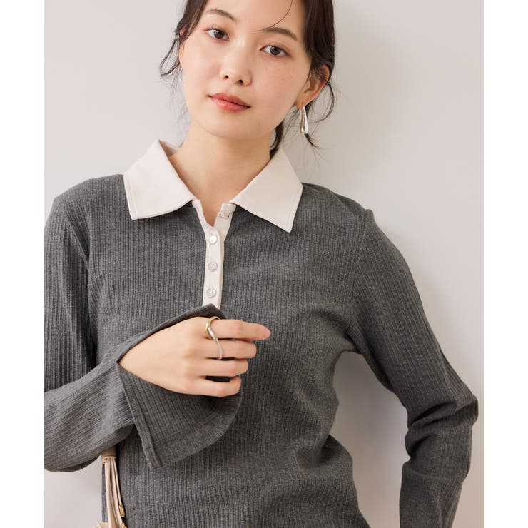 バイカラーポロ襟カットソー/イージーケア | VIS  | 詳細画像18 