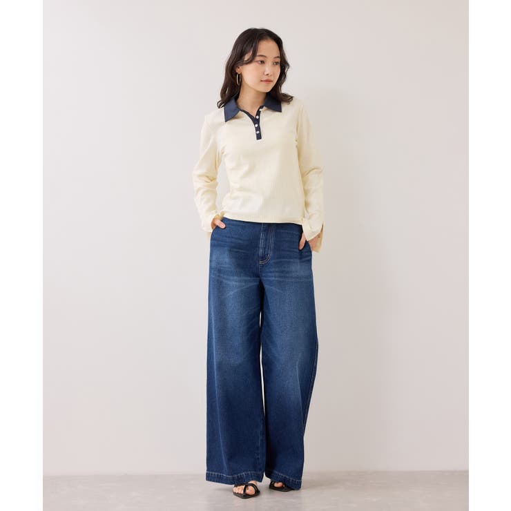 バイカラーポロ襟カットソー/イージーケア | VIS  | 詳細画像2 