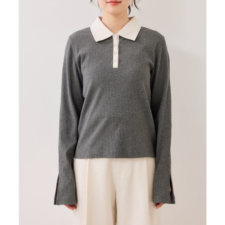 バイカラーポロ襟カットソー/イージーケア | VIS  | 詳細画像23 