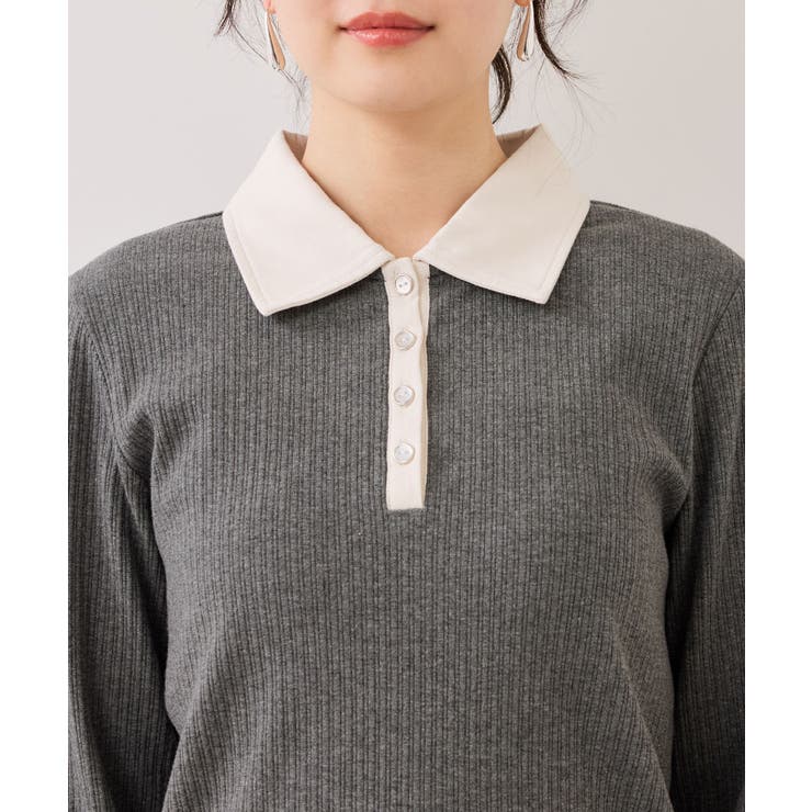 バイカラーポロ襟カットソー/イージーケア | VIS  | 詳細画像26 