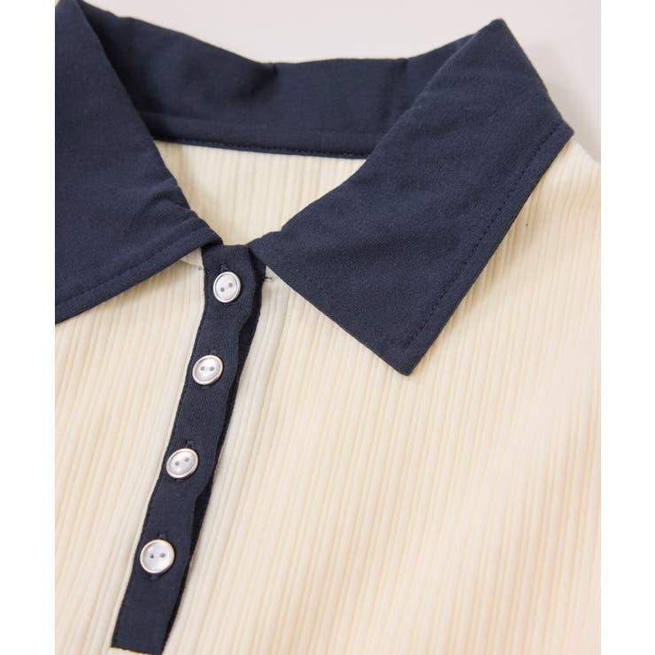 バイカラーポロ襟カットソー/イージーケア | VIS  | 詳細画像32 