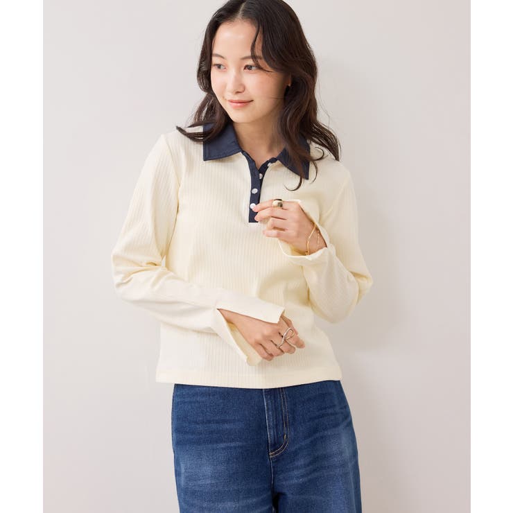 バイカラーポロ襟カットソー/イージーケア | VIS  | 詳細画像4 