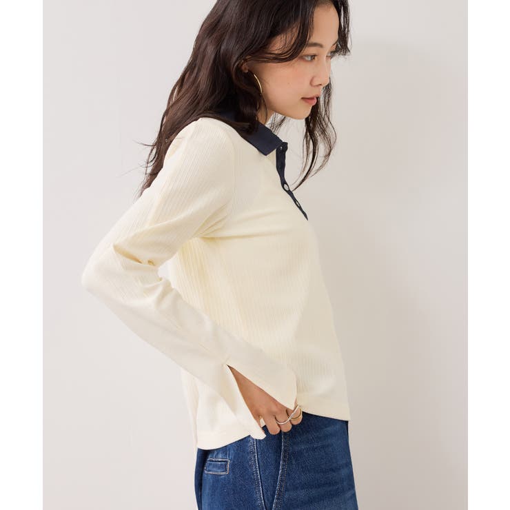 バイカラーポロ襟カットソー/イージーケア | VIS  | 詳細画像5 