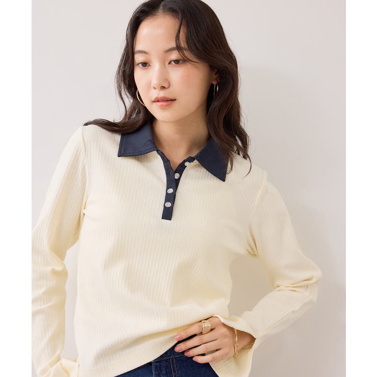 バイカラーポロ襟カットソー/イージーケア | VIS  | 詳細画像6 