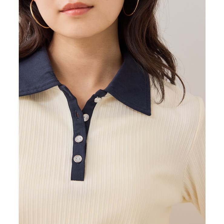 バイカラーポロ襟カットソー/イージーケア | VIS  | 詳細画像7 