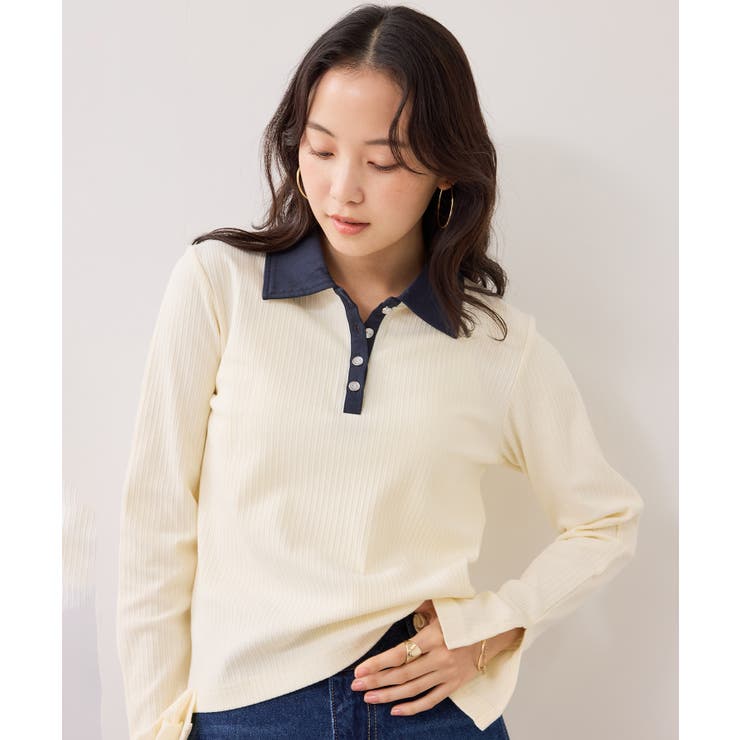 キナリ系(17) | バイカラーポロ襟カットソー/イージーケア | VIS 