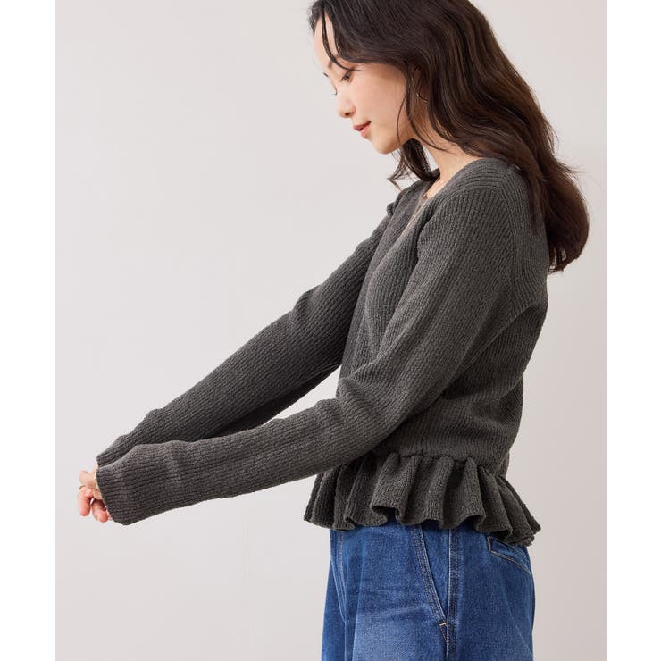 スミクロ(05) | スラブヤーンペプラムフリルニットプルオーバー | VIS 