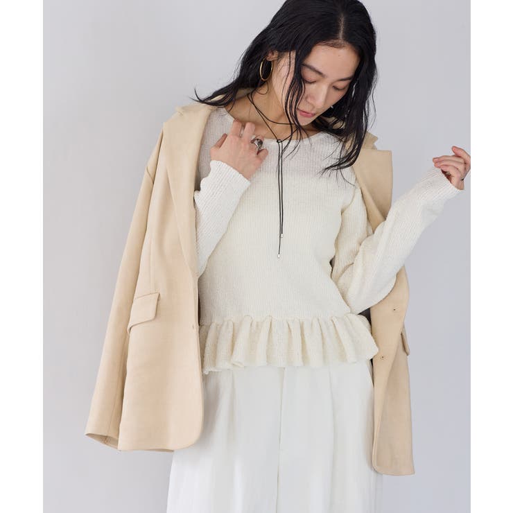 ホワイト(10) | スラブヤーンペプラムフリルニットプルオーバー | VIS 